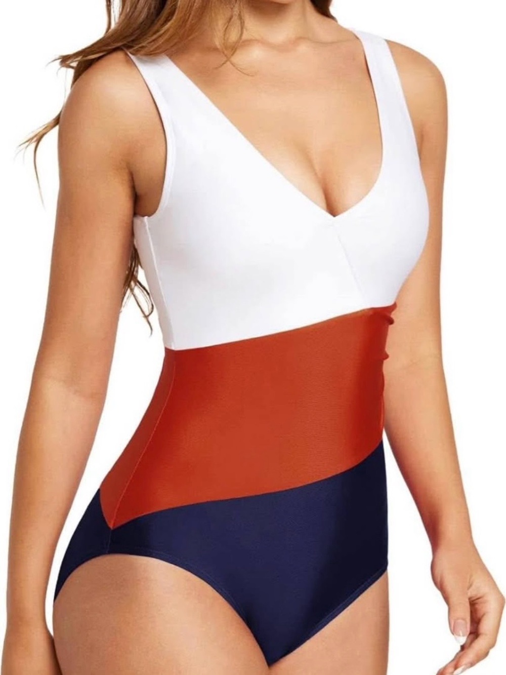 Baleaf White, Rust, Navy Colorblock One-Piece Swimsuit